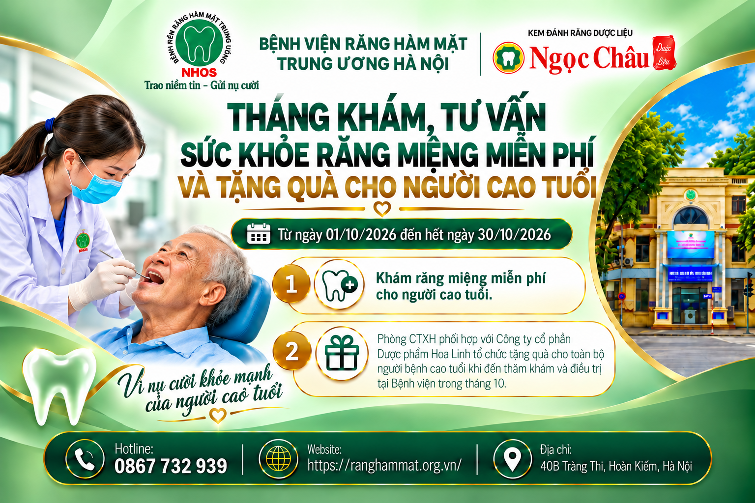 KHÁM, TƯ VẤN SỨC KHỎE RĂNG MIỆNG MIỄN PHÍ VÀ TẶNG SẢN PHẨM CHĂM SÓC SỨC KHỎE CHO NGƯỜI CAO TUỔI  